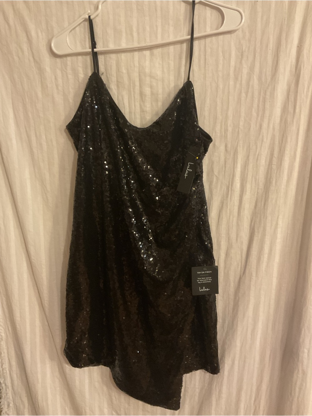 New:Lulu's XL. Black Sequin Slip Dress Shimmering Finish